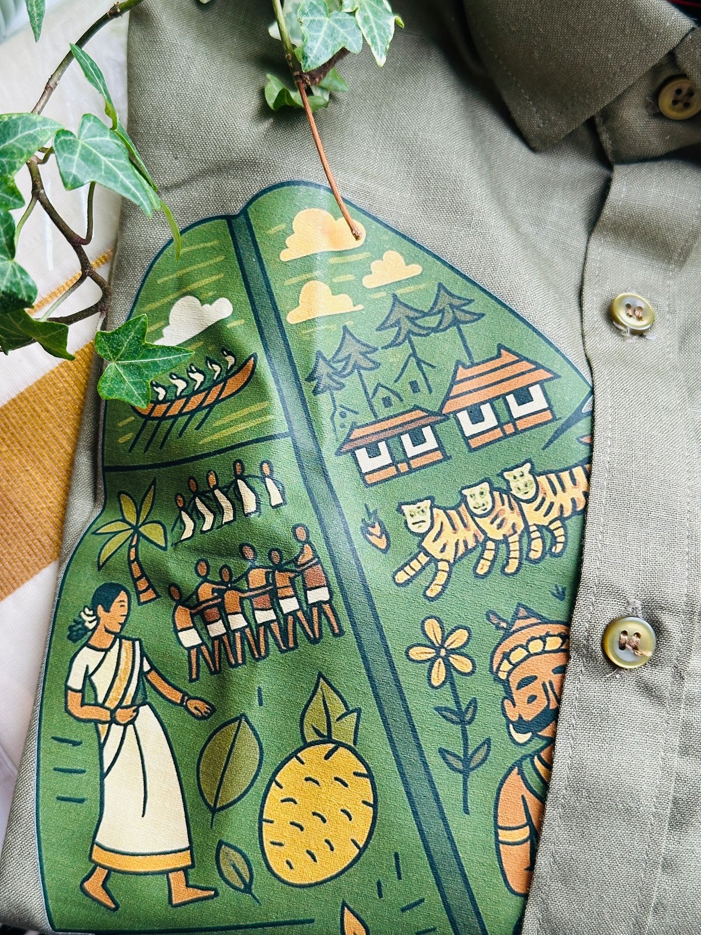 Men’s Olive Shirt & Kasavu Mundu set(Onam Limited Edition)